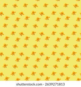 Seamless pattern with cartoon wide brim beach hat on yellow background vector illustration. Cute orange print.