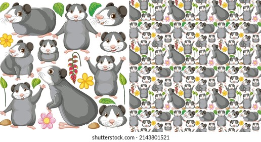 Seamless pattern with cartoon wild animals illustration