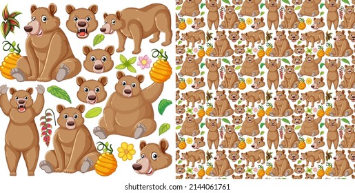 Patrón sin foco con dibujos animados de animales salvajes