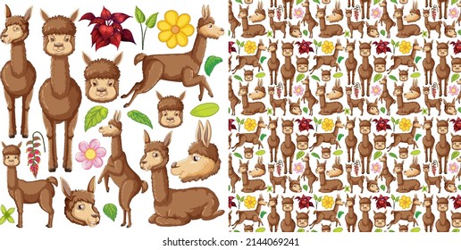 Seamless pattern with cartoon wild animals illustration