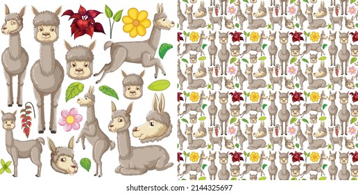 Seamless pattern with cartoon wild animals illustration