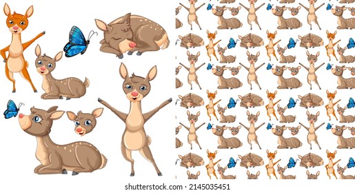 Seamless pattern with cartoon wild animals illustration