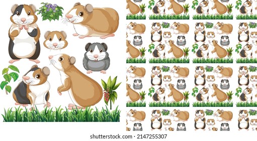 Seamless pattern with cartoon wild animals illustration