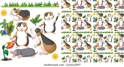 Seamless pattern with cartoon wild animals illustration