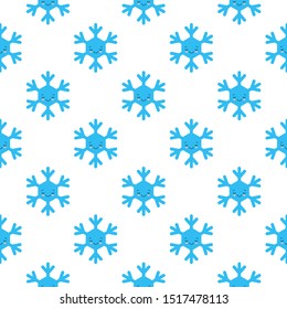 Seamless pattern of cartoon winter snowflakes, vector background. Repeated texture, surface, wrapping paper. Cute blue snow flakes for packaging, cards, banners design