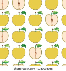 Seamless pattern with cartoon yellow apples. Good for surface design, textile, fabric, wrapping paper, pattern fills, backgrounds and wallpapers. Vector illustration. 