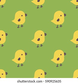Seamless pattern with cartoon yellow chicks. Easter greeting cards, Hand drawn background