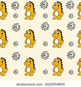 Seamless pattern cartoon yellow dinosaur character