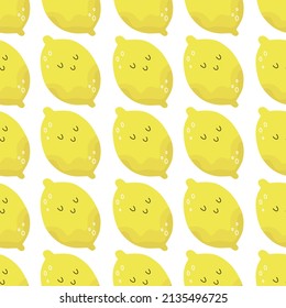Seamless Pattern with Cartoon Yellow Lemons. Vector Food Background. an be used as wallpaper, poster, print for clothes, fabrics, textiles, notebooks, packaging paper.