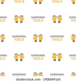 Nahtloses Muster mit Cartoon-gelben Gummihandschuhen auf weißem Hintergrund. Gartenwerkzeug. Vektorgrafik für jedes Design.
