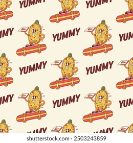 seamless pattern of a cartoon yummy pizza
