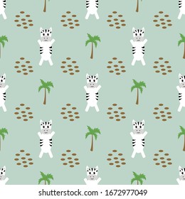 Seamless pattern with cartoon zebra. Children print, textile design. Vector.