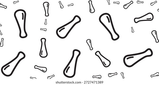 Um padrão perfeito de pernas de galinha estilo desenho animado espalhadas por um fundo branco. As pernas são contornadas em preto e têm um design simples e divertido.