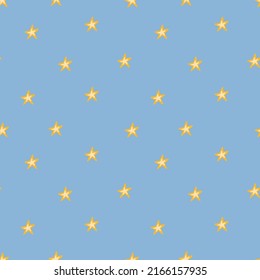 Patrón sin foco con estrellas de estilo caricatura sobre fondo azul, astrología, cielo. Cielo cósmico mágico, ornamento esotérico abstracto, patrón vectorial para tejidos.