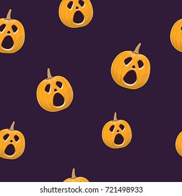 Seamless Pattern of Carved Cry Scary Halloween Pumpkin, Jack-o-Lantern, Vector Illustration 