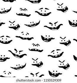 Seamless pattern with carved faces silhouettes. Vector illustration