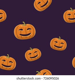 Seamless Pattern of Carved Smiling Scary Halloween Pumpkin, Jack-o-Lantern, Vector Illustration