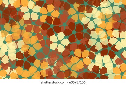 Seamless pattern. Carved translucent five-sided figure. A chaotic arrangement. Green, brown, yellow, beige.
