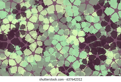 Seamless pattern. Carved translucent five-sided figure. A chaotic arrangement. Purple, gray, green-gray.