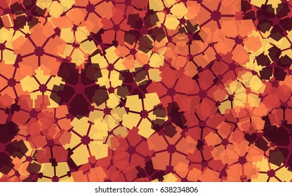 Seamless pattern. Carved translucent five-sided figure. A chaotic arrangement. Yellow, brown, red-brown.