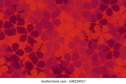 Seamless pattern. Carved translucent five-sided figure. A chaotic arrangement. Red tones.