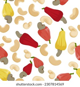 A seamless pattern of cashew nut, foods background, vector illustration.