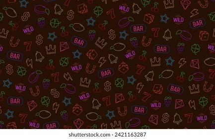 Seamless pattern for Casino. Background with colorful game symbols. Vector template for your design.