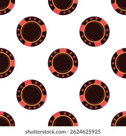 Seamless pattern with casino chips repeating on white background, perfect for gambling and casino related projects