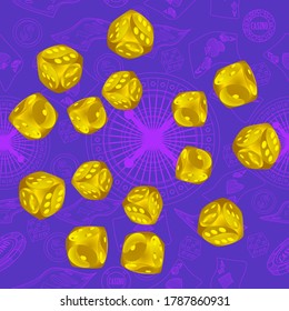 Patrón sin problemas con los dados del Casino. Patrón para anuncios de fiestas, eventos en Las Vegas.