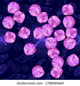 Seamless Pattern with Casino Dice. Pattern for ads of parties, events in Vegas.