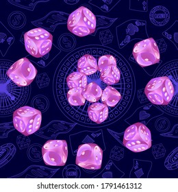 Patrón sin problemas con los dados del Casino. Patrón para anuncios de fiestas, eventos en Las Vegas.