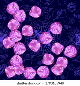 Seamless Pattern with Casino Dice. Pattern for ads of parties, events in Vegas.
