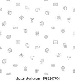 Seamless pattern with Casino and Gambling icon on white background. Included the icons cherry, cards, chips, dice, slot machine, seven, coin, heart, money, horseshoe and other elements.