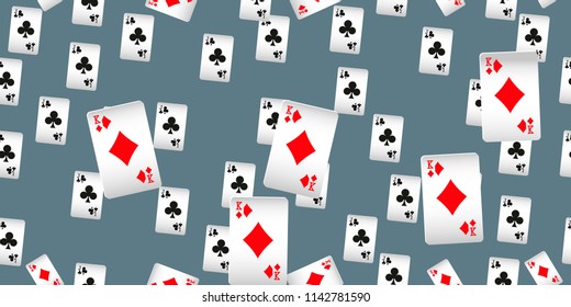 Seamless Pattern with Casino Playing Cards. Fashion design for fabric, wallpaper, textile and decor.