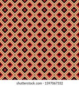 seamless pattern with casino playing cards. hearts, clubs, diamonds and spades. casino suit symbols and signs.