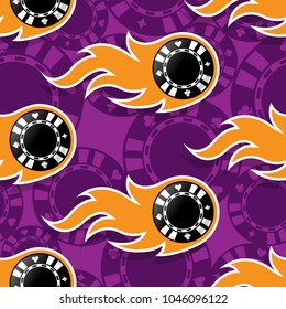Seamless pattern with casino poker chips icons and flames. Vector illustration. Ideal for wallpaper, covers, wrapper, packaging, fabric design and any kind of decoration.