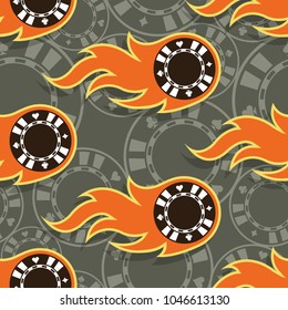 Seamless pattern with casino poker chips icons and flames. Vector illustration. Ideal for wallpaper, covers, wrapper, packaging, fabric design and any kind of decoration.