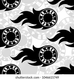 Seamless pattern with casino poker chips icons and flames. Vector illustration. Ideal for wallpaper, covers, wrapper, packaging, fabric design and any kind of decoration.