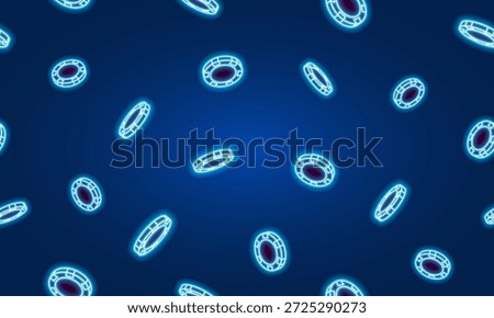 Seamless pattern for Casino or poker. Neon poker chips on dark background. Vector illustration.