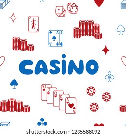 Seamless pattern of casino vector illustration sketch on transparent background