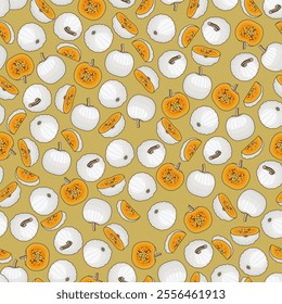 Seamless pattern with Casper pumpkin or Lumina Pumpkin. Winter squash. Cucurbita maxima. Vegetables. Isolated vector illustration.