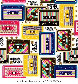 Seamless pattern with cassette / Cassette tape seamless pattern.