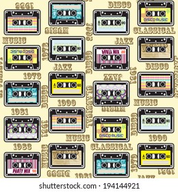 Seamless pattern with cassette / Cassette tape seamless pattern. 
