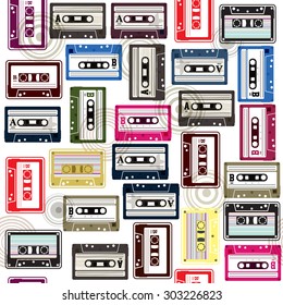 Seamless pattern with cassette / Cassette tape seamless pattern for design fabric,backgrounds, package, wrapping paper, covers, fashion
