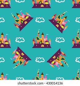 Seamless pattern castle, fairytale landscape.