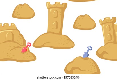 
Seamless pattern with castle, tower and mountain of sand on a white background. EPS10 vector illustration