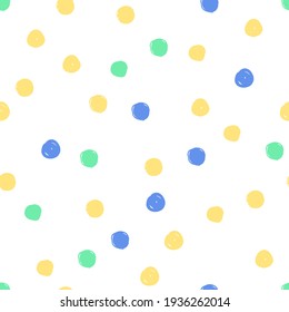 Seamless pattern. Casual polka dot texture. Stylish doodle. Trend colors 2021