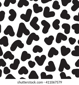 Seamless pattern. Casual unusual texture with chaotic hooks, hearts. Stylish trendy doodle ornament