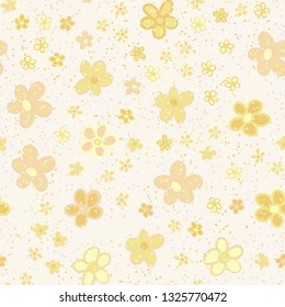 Seamless pattern. Casually drawn flowers. 
Background consisting of a scattering of small spots. Editable.