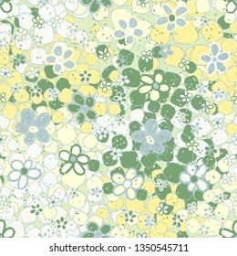 Seamless pattern. Casually drawn flowers. 
The background consists of crumpled rounded quadrangles.